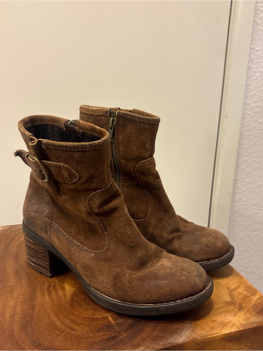 Børn Distressed Brown Suede Moto Ankle Boots Size 6
